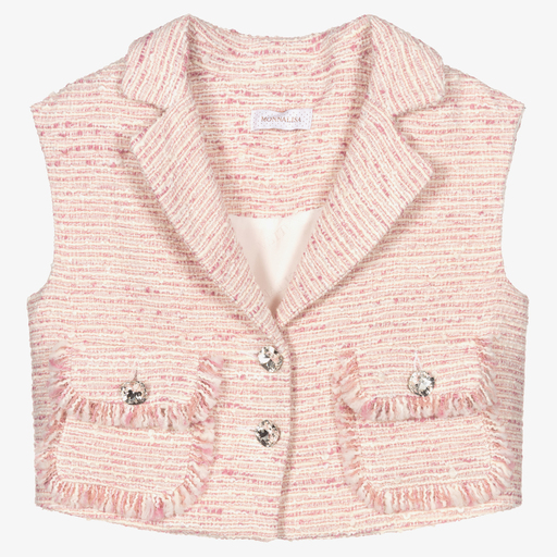 Monnalisa-Girls Pink Tweed Gilet | Childrensalon Outlet