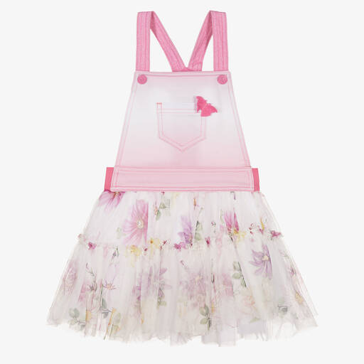 Monnalisa-Girls Pink & White Tutu Pinafore Dress | Childrensalon Outlet