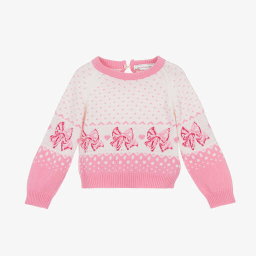 Monnalisa-Girls Pink Wool Bow Sweater | Childrensalon Outlet
