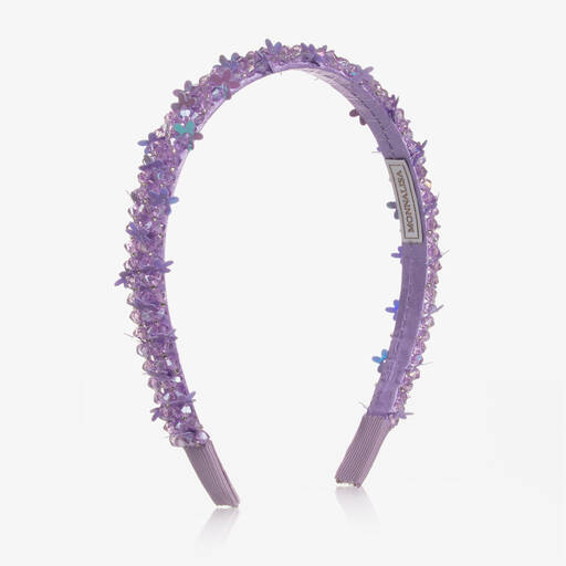 Monnalisa-طوق للشعر ساتان لون بنفسجي مزين بخرز وترتر | Childrensalon Outlet