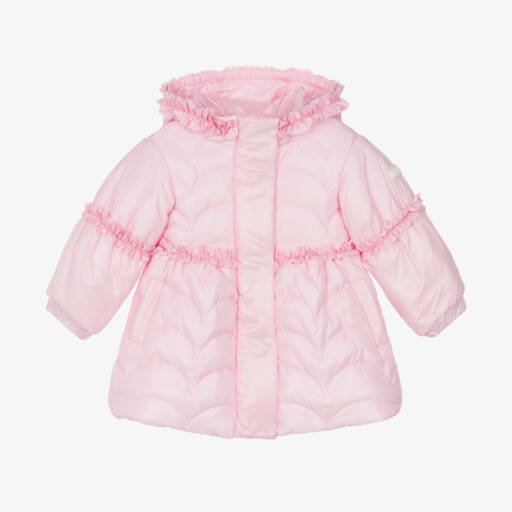 Monnalisa-Girls Quilted Pink Ruffle Jacket | Childrensalon Outlet