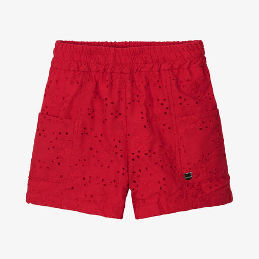 Monnalisa-Girls Red Broderie Anglaise Shorts | Childrensalon Outlet