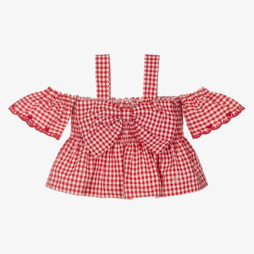 Monnalisa-Girls Red Gingham Blouse | Childrensalon Outlet