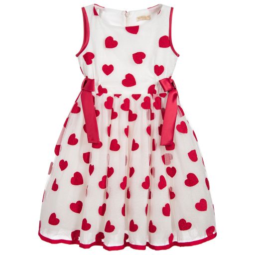 Monnalisa Chic-Girls Red Hearts Dress | Childrensalon Outlet