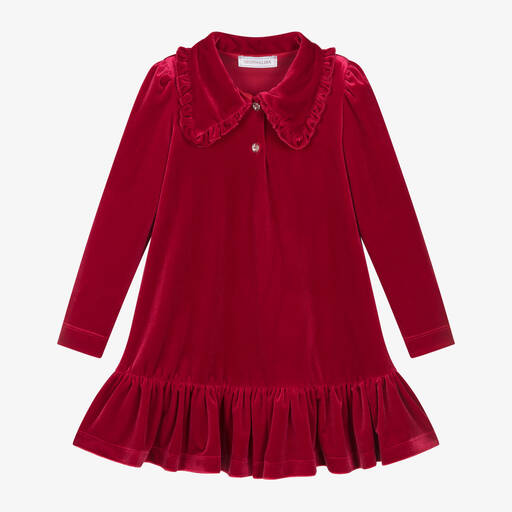 Monnalisa-Rotes Schmuckstein-Velourskleid | Childrensalon Outlet