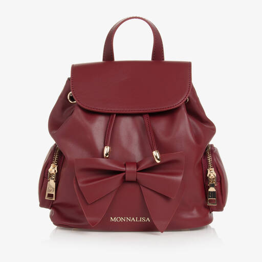 Monnalisa-Girls Red Leather Backpack (24cm) | Childrensalon Outlet