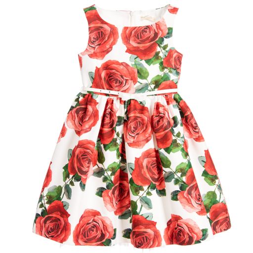 Monnalisa Chic-Girls Red Roses Dress & Belt | Childrensalon Outlet