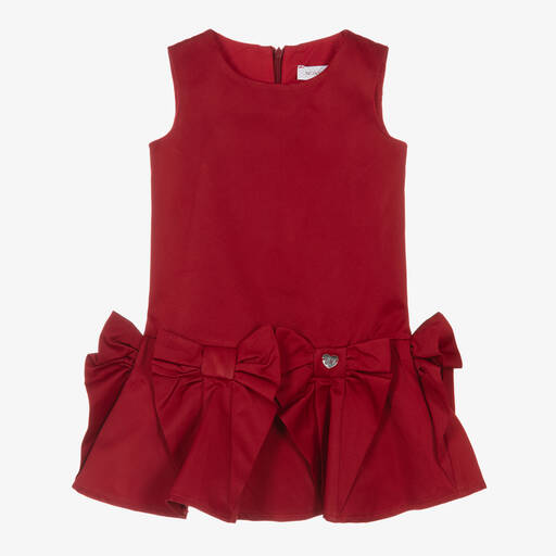 Monnalisa-Girls Red Satin Bow Dress | Childrensalon Outlet