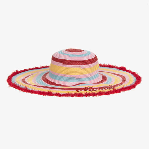 Monnalisa-Girls Red Striped Straw Sun Hat  | Childrensalon Outlet