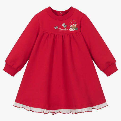 Monnalisa-Girls Red Toadstool Dress | Childrensalon Outlet
