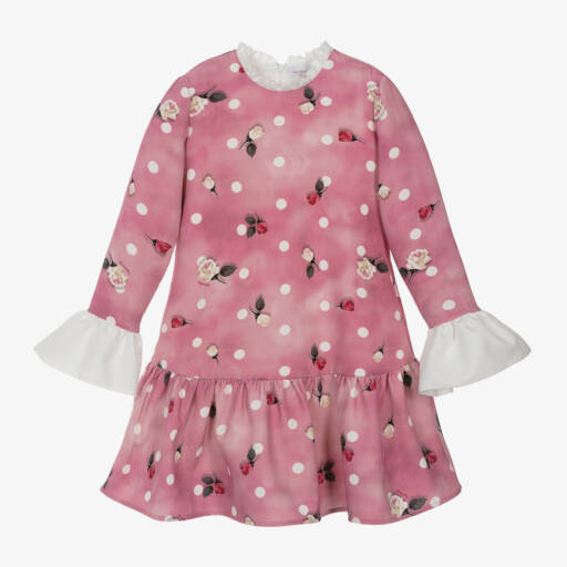 Monnalisa-Girls Rose Polka Dot Dress | Childrensalon Outlet