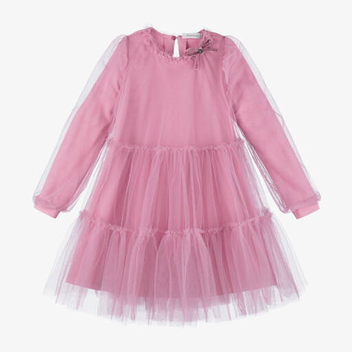 Monnalisa-Girls Rose Tulle Gown | Childrensalon Outlet