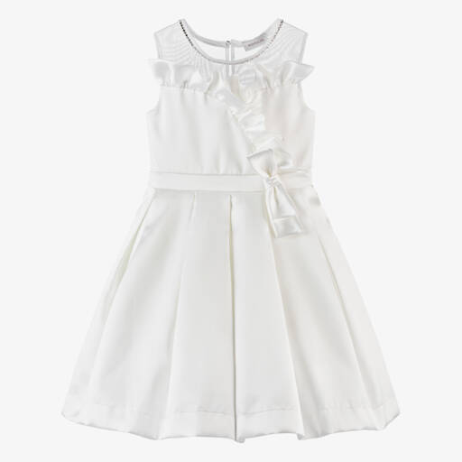Monnalisa Chic-Girls Satin Elegance Ivory Dress | Childrensalon Outlet