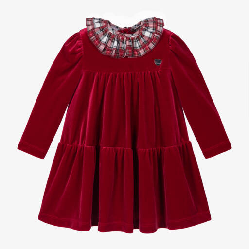 Monnalisa-Girls Scarlet Velour Ruffle Dress | Childrensalon Outlet