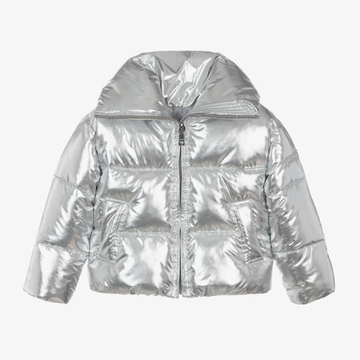 Monnalisa-Girls Shimmering Silver Padded Jacket | Childrensalon Outlet