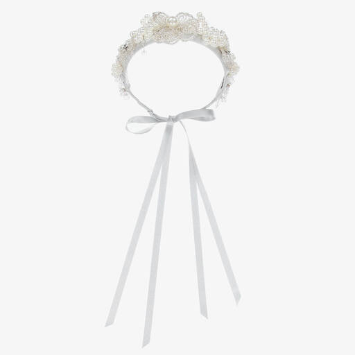 Monnalisa Couture-Silberner Haarkranz mit Perlen | Childrensalon Outlet