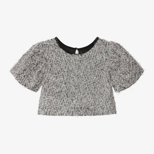 Monnalisa Chic-Girls Silver Fringed Lurex T-Shirt | Childrensalon Outlet