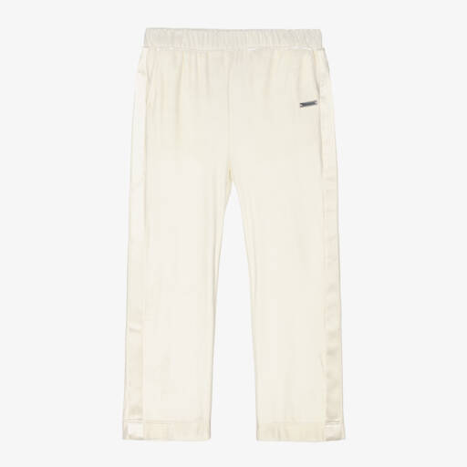 Monnalisa-Girls Velour Ivory Wide-Leg Pants | Childrensalon Outlet