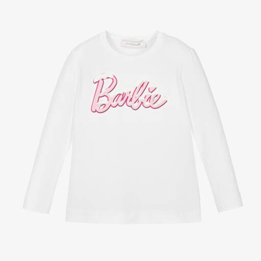 Monnalisa-Girls White Barbie Logo Tee | Childrensalon Outlet