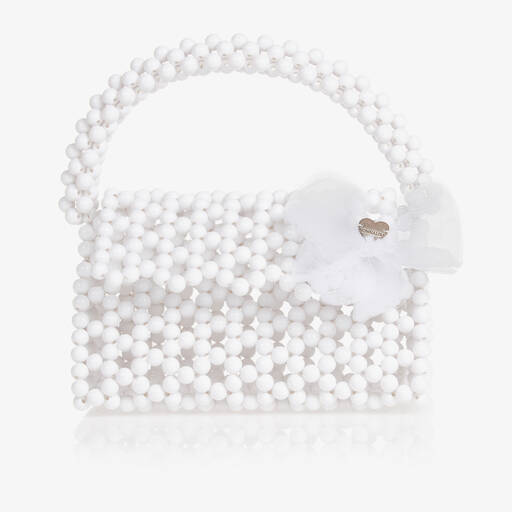 Monnalisa-Girls White Beaded Handbag (19cm) | Childrensalon Outlet