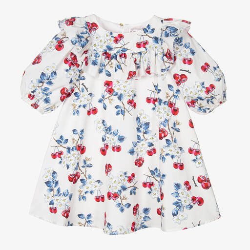 Monnalisa-Girls White Cherry Cotton Dress  | Childrensalon Outlet