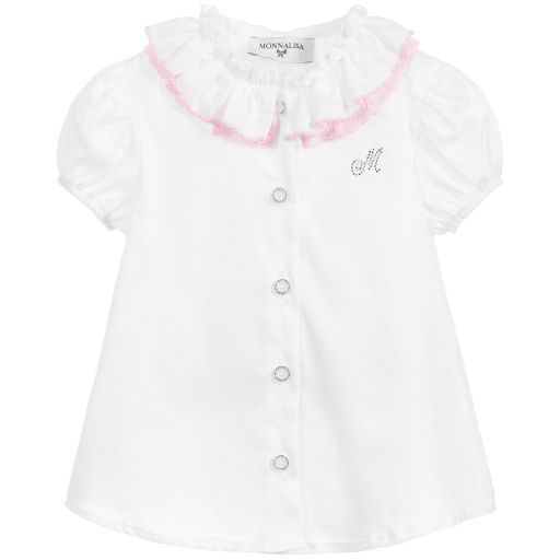 Monnalisa-Girls White Cotton Blouse | Childrensalon Outlet