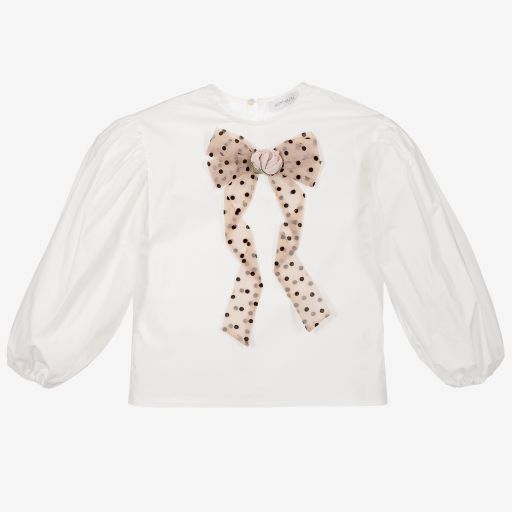 Monnalisa-Girls White Cotton Bow Blouse | Childrensalon Outlet