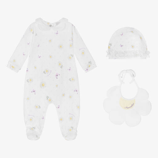 Monnalisa-Girls White Cotton Daisy Babygrow Set | Childrensalon Outlet