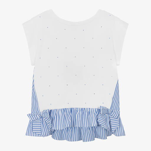 Monnalisa-Girls White Cotton Diamanté Stripe Blouse | Childrensalon Outlet