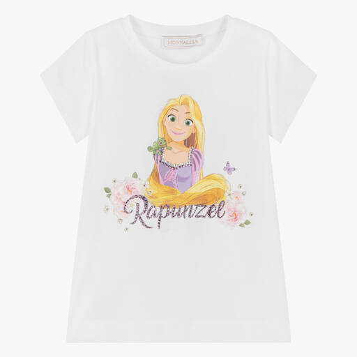 Monnalisa-تيشيرت بطبعة ديزني قطن جيرسي لون أبيض للبنات | Childrensalon Outlet
