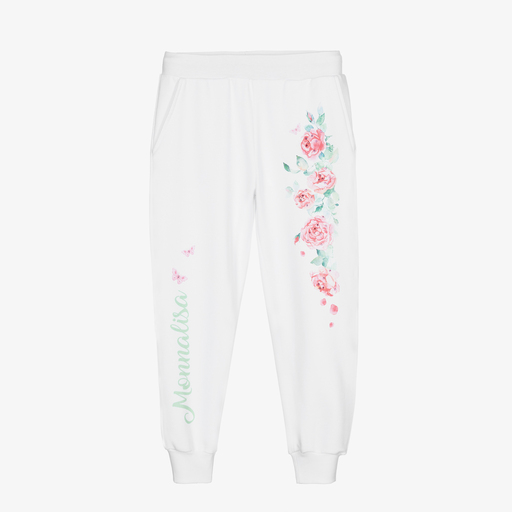 Monnalisa-Girls White Cotton Joggers | Childrensalon Outlet