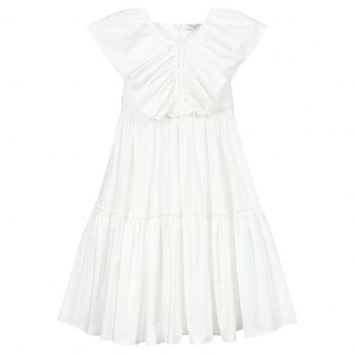 Monnalisa-Girls White Cotton Midi Dress | Childrensalon Outlet