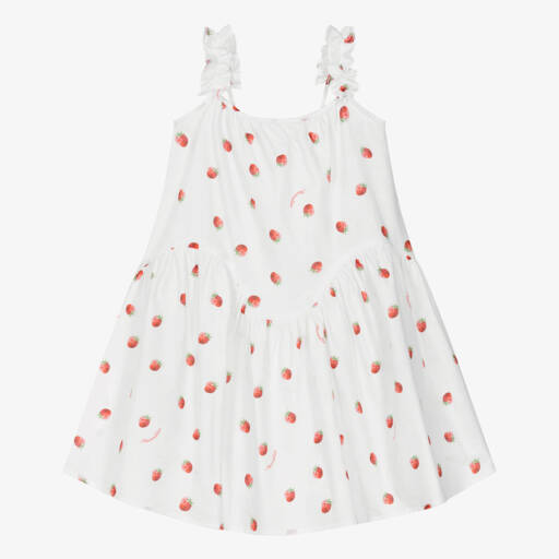 Monnalisa-Girls White Cotton Strawberry Print Beach Dress | Childrensalon Outlet