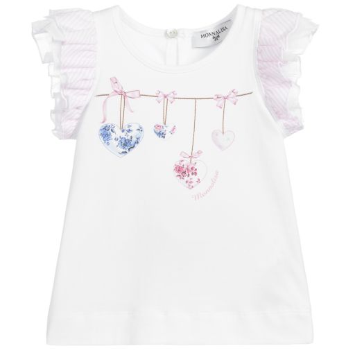 Monnalisa-Girls White Cotton T-Shirt | Childrensalon Outlet