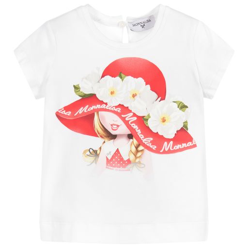 Monnalisa-Girls White Cotton T-Shirt | Childrensalon Outlet