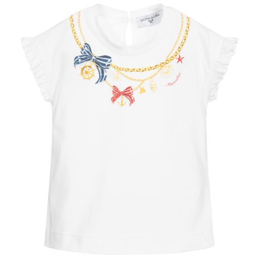 Monnalisa-Белая хлопковая футболка для девочек | Childrensalon Outlet