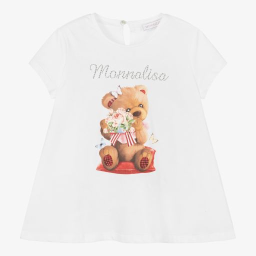 Monnalisa-Girls White Cotton T-Shirt | Childrensalon Outlet
