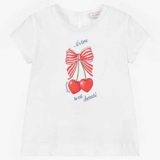 Monnalisa-Girls White Cotton T-Shirt | Childrensalon Outlet
