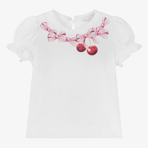 Monnalisa-Girls White Cotton T-Shirt | Childrensalon Outlet