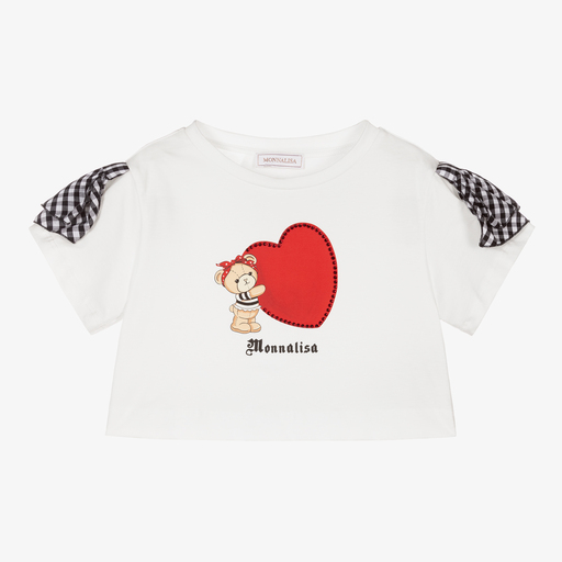 Monnalisa-Girls White Cropped T-Shirt | Childrensalon Outlet