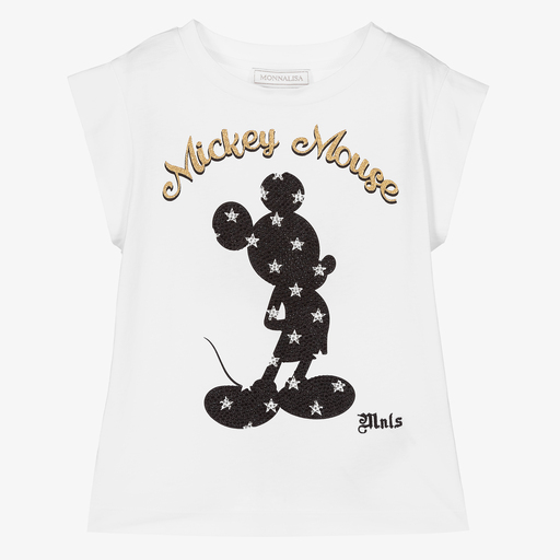 Monnalisa-Girls White Disney T-Shirt | Childrensalon Outlet