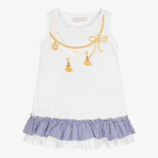 Monnalisa-Girls White Embroidered Cotton T-Shirt | Childrensalon Outlet