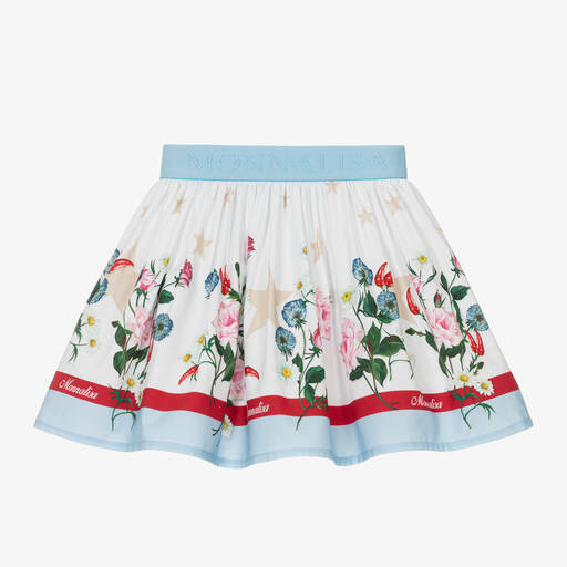 Monnalisa-Girls White Floral Cotton Skirt | Childrensalon Outlet