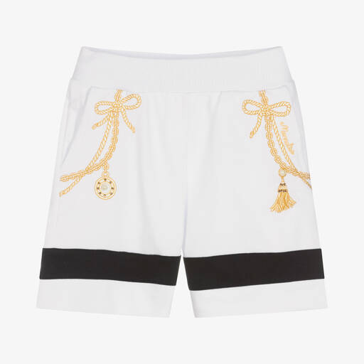 Monnalisa-Girls White & Gold Embroidered Jersey Shorts | Childrensalon Outlet