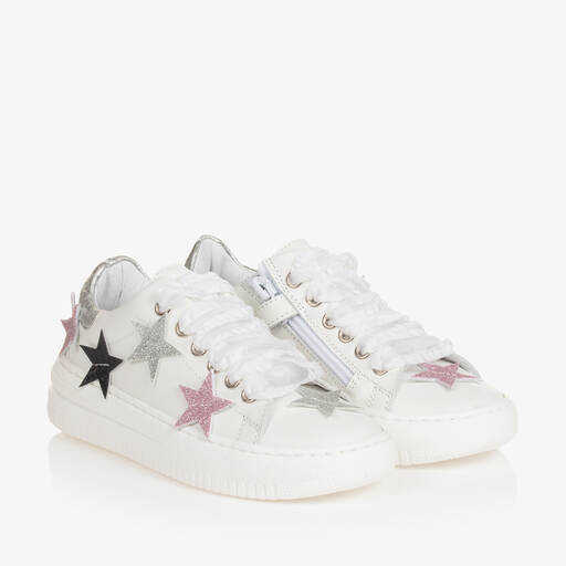 Monnalisa-Girls White Leather Stars Trainers | Childrensalon Outlet