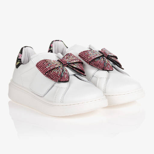 Monnalisa-Girls White Leather Trainers | Childrensalon Outlet
