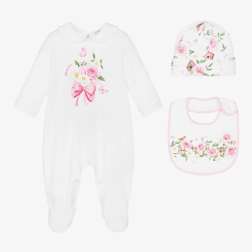 Monnalisa-Бело-розовый комплект с комбинезоном из хлопка для девочек | Childrensalon Outlet