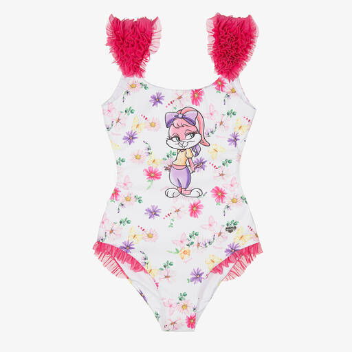 Monnalisa-Girls White & Pink Lola Bunny Swimsuit | Childrensalon Outlet