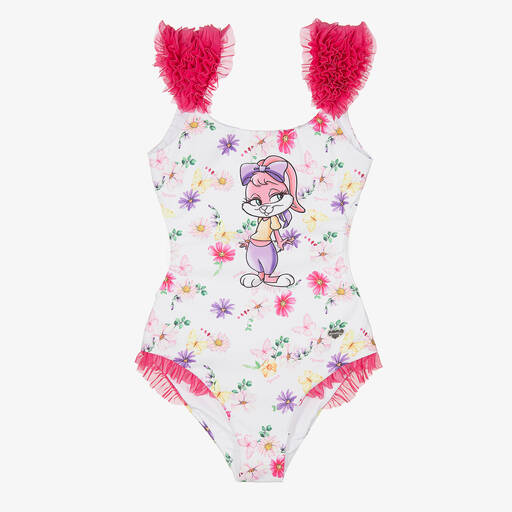 Monnalisa-Бело-розовый купальник с Багзом Банни и Лолой | Childrensalon Outlet