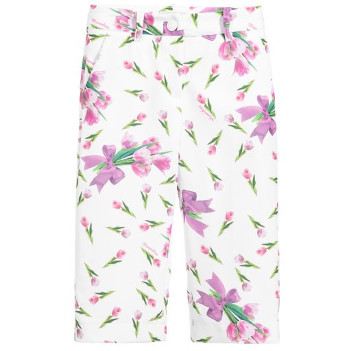 Monnalisa-Girls White & Pink Trousers | Childrensalon Outlet